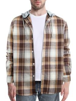 Sumolux Herren Plaid Kapuzenhemden Baumwolle Casual Langarm Leichte Hemd Jacken, Ein Khaki, Mittel von Sumolux