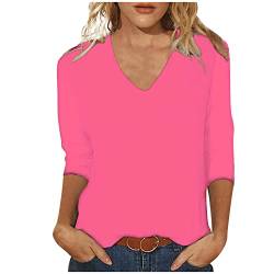 Damen Sweatshirt 3/4 Arm Einfarbig Blusenshirt Lässig 3/4 Ärmel Tee Frau Oberteil Lose Grafik Drucken Shirts Herzausschnitt Casual Blusen & Tuniken Einfarbig Warmes Oberteile Heißes Rosa M von Sumuqi