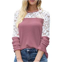 Damen Sweatshirt Langarmshirt Einfarbige Oberteile Freizeit Langarm Bluse Frauen Longbluse Oversize Blusenshirt Henley Ausschnitt Lose Tee Mode Motiv Retro Oberteil T-Shirt Rosa M von Sumuqi