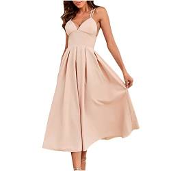 Sommerkleid Damen Elegant Einfarbig Kleid Festlich Damen Kleider Für Hochzeitsgäste Damen Elegant Frauen Midi Kleider Damen Party Dress for Women Bridal Shower Dress 2024 Summer Dresses von Sumuqi