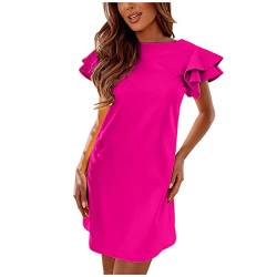 Sommerkleid Sommerkleider für Damen Sommer Boho Kleid Einfarbig, Teenager Mädchen Bluse Midikleid Elegant Coole Frauen Tüllkleid Festlich Elegant Tshirt Kleid Shirtkleid Pink L von Sumuqi