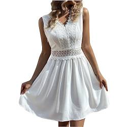 Sommerkleid für Damen Sommerkleider Sommer Boho-Kleid Einfarbig Frau Elegant Festlich Maxikleider Weiß Glitzer Kleid Langes Abendkleid Hochzeit Damen Blusen Kleider Aben Kleid Weiss L von Sumuqi