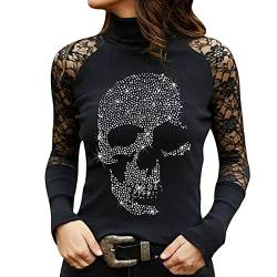 Sumuqi Bluse Elegant Damen Langarm Halloween Shirt Tshirts Damen Tops Damen Oberteile Damen Sexy Oberteil Damen Elegante Oberteil Damen Fraun Kostüme Sexy Kostüm Skelett Kürbis Pullover Hoodies Tops von Sumuqi