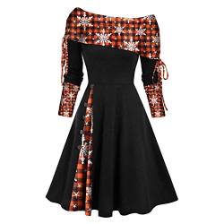 Sumuqi Damen Weihnachtskleid Elegant Langarm Vintage Weihnachtskleider Damen Sexy Kleid Damen Ballkleid Kleid Frauen Rockabilly Kleider Christmas Dresses Mädchen Rot Festlich Festival Große Größe von Sumuqi