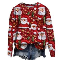 Sumuqi Damen Weihnachtspullover Lustig T-Shirts Langarm Tie-Dye Tee Sexy Langarmshirt Bluse Frau Shirt Weihnachtsoutfit Damen Blusen Ugly Christmas Sweater Meine Bestellungen Anzeigen Rot 5XL von Sumuqi