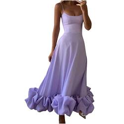 Sumuqi Sommerkleid Damen Sommerkleider Mode Ball Kleider Einfarbig, Frau Langes Oberteile Maxi Kleider Weiß Frauen Cocktailkleider Große Größen Kleid Hochzeit Abendkleider Strandkleider Lila S von Sumuqi