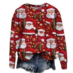 Sumuqi Weihnachtsoutfit Damen Sweatshirt Langarm Print Tee T-Shirt Lässig Langärmelige Hemd T-Shirts Weihnachts Tshirt Damen T-Shirt Ugly Christmas Sweater Meine Bestellungen Anzeigen Rot XXL von Sumuqi