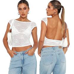 Sumvov Rückenfreies Oberteil Damen,Sexy Backless Y2k Top,2023 Sommer Crop Top Rücken Cut Out T-Shirt,Y2k Oberteile Damen,Grunge Teenage Aesthetic Mädchen Outfits von Sumvov