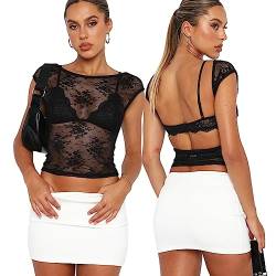 Sumvov Rückenfreies Oberteil Damen,Sexy Backless Y2k Top,2023 Sommer Crop Top Rücken Cut Out T-Shirt,Y2k Oberteile Damen,Grunge Teenage Aesthetic Mädchen Outfits von Sumvov