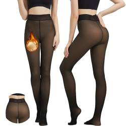 Sumvov Thermo Strumpfhose Damen,Eine Mittelnahtlinie Im Schritt,Fleece Gefütterte Strumpfhosen Damen Winter,Gefälschte Durchscheinend Plüschstrümpfe Pantyhose Wärmende Leggings von Sumvov