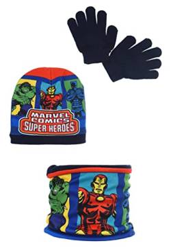Sun City Avengers Hulk Iron Man Black Panther Kinder Jungen Winter-Set Mütze, Schal und Handschuhe, Farbe:Dunkel-Blau, Größe:52 von Sun City