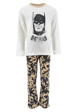 Sun City Batman Kinder Jungen Schlafanzug Pyjama Langarm-Shirt + Schlaf-Hose, Farbe:Weiß, Größe Kids:128 von Sun City