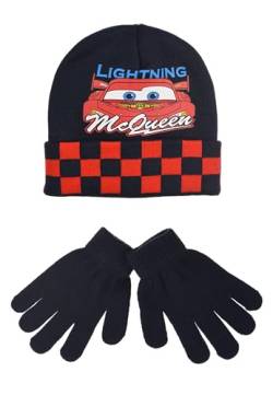 Sun City Cars Lightning McQueen Kinder Jungen Winter-Set Mütze und Handschuhe, Farbe:Dunkel-Blau, Größe:52 von Sun City