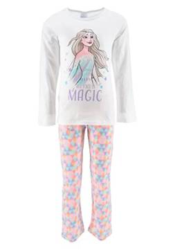 Sun City Frozen - Die Eiskönigin Anna und ELSA Mädchen Fleece Pyjama Kinder Schlafanzug Langarm-Shirt + Schlaf-Hose, Farbe:Weiß, Größe Kids:128 von Sun City