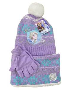 Sun City Frozen - Die Eiskönigin Elsa Anna Kinder Winter Set 3 tlg. Mütze, Handschuhe und Schal Mädchen, Farbe:Lila, Größe:52 von Sun City