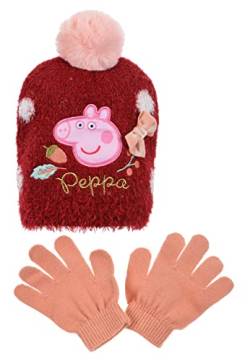 Sun City Peppa Pig Wutz Kinder Mädchen Winter-Set Winter-Mütze und Handschuhe, Farbe:Pink, Größe:54 von Sun City