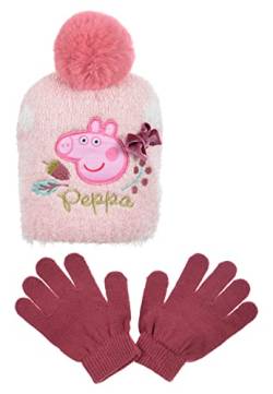 Sun City Peppa Pig Wutz Kinder Mädchen Winter-Set Winter-Mütze und Handschuhe, Farbe:Rosa, Größe:54 von Sun City