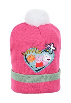 Sun City Peppa Wutz Pig Kinder Mädchen Winter-Mütze Strick Bommelmütze, Farbe:Pink, Größe:54 von Sun City