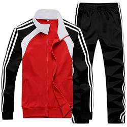 Sun Lorence Herren Athletic Running Trainingsanzug Set Casual Full Zip Jogging Sweat Suit, Schwarz Rot 822, XX-Large von Sun Lorence