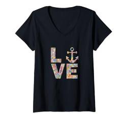 Anker Schiffsboot-Kreuzfahrt, Seestrand Liebesblumen T-Shirt mit V-Ausschnitt von SunFrot