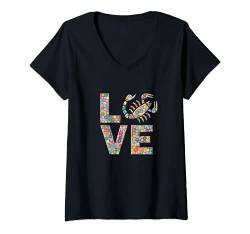 Damen Scorpion Scorpion Liebe Blumen T-Shirt mit V-Ausschnitt von SunFrot