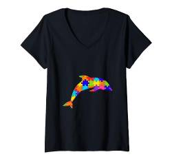 Delphin-Fisch-Puzzle Autism Puzzle T-Shirt mit V-Ausschnitt von SunFrot