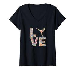 Eislaufen Weibliche Liebesblumen T-Shirt mit V-Ausschnitt von SunFrot