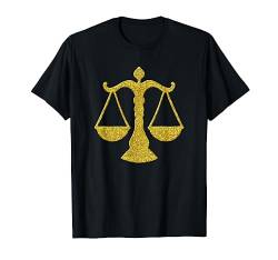 Waage-Skala Gerechtigkeit, Goldene Waage retro Symbol T-Shirt von SunFrot