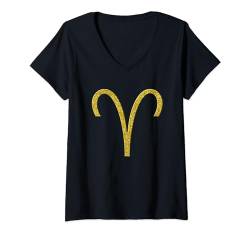 Widder Sternzeichen, Astrologie Goldene Retro-Symbol T-Shirt mit V-Ausschnitt von SunFrot