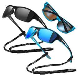 Polarisierte Sonnenbrille Für Herren Und Damen Retro-sonnenbrille Mit Riemen 2 Stück Outdoor Polarisierte Sport-sonnenbrille Brillen Zum Fahren Radfahren Angeln Schwarze Und Blaue Fahrradbrille von SunaOmni