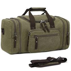 Reisetasche aus Segeltuch, 63 cm, wasserdicht, für Wochenende, Fitnessstudio, erweiterbar, enthält 50 l tägliche Einzelteile, Militär, Grün, Travel bag, Reisetasche von Sunborls