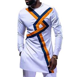 African Dashiki Long Shirts Herren Ankara traditionelle Plus -Größe Kaftan -Hemden Top Tribal Slim Fit Casual Bluse von Suncolour