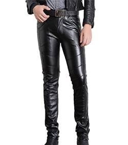 Herren Schwarze Lederhose Herren Punk Motorrad Kunstlederhose Zip Plus Größe 3XL 4XL 5XL 6XL von Suncolour