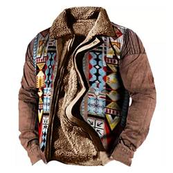 Herren Sherpa Gefüttertes Baumwolljacke Männer Pelz Halsband Western Style Trucker Jacken Karierte Print Winter warme Oberbekleidung von Suncolour