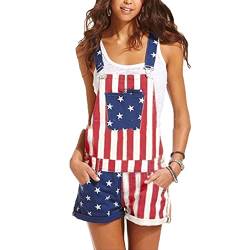 Suncolour Damen Denim Latzhose Shorts USA Flagge Latzhose Overall mit Print Jumpsuit Regular Fit mit Tasche von Suncolour