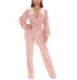 Suncolour Damen Silber Pailletten Jumpsuits Sexy Schwarz Party Sparkle Playsuit V Ausschnitt Glitter Jumpsuits von Suncolour