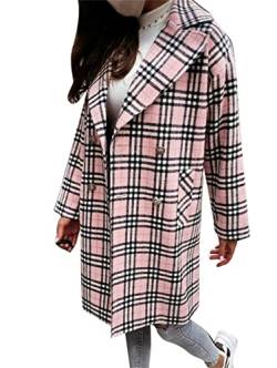 Suncolour Damen Tartan Plaid Blazer Anzug Lady Check Blazer Jacke Langer Fleece Business Mantel von Suncolour