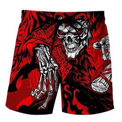 Suncolour Herren Badeshorts Herren Totenkopf Badehose Sommer Strand Lässig Baumwolle Kurze Retro Bedruckte Badehose von Suncolour