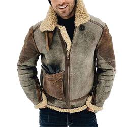 Suncolour Herren Braun Aviator Vintage Jacke Herren Sherpa Fleece gefütterte Jacke Fliegender Winter Warme Oberbekleidung von Suncolour