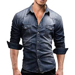 Suncolour Herren Kurzarm Jeanshemden Herren Standard Kurzarm-/Langarmhemden Westernhemden Slim Casual Hemden von Suncolour