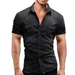 Suncolour Herren Kurzarm Jeanshemden Herren Standard Kurzarm-/Langarmhemden Westernhemden Slim Casual Hemden von Suncolour