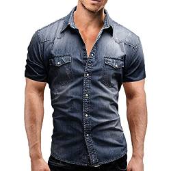 Suncolour Herren Kurzarm Jeanshemden Herren Standard Kurzarm-/Langarmhemden Westernhemden Slim Casual Hemden von Suncolour