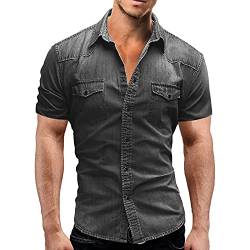 Suncolour Herren Kurzarm Jeanshemden Herren Standard Kurzarm-/Langarmhemden Westernhemden Slim Casual Hemden von Suncolour