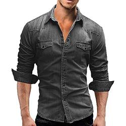 Suncolour Herren Kurzarm Jeanshemden Herren Standard Kurzarm-/Langarmhemden Westernhemden Slim Casual Hemden von Suncolour