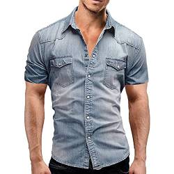 Suncolour Herren Kurzarm Jeanshemden Herren Standard Kurzarm-/Langarmhemden Westernhemden Slim Casual Hemden von Suncolour