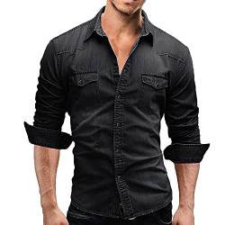 Suncolour Herren Kurzarm Jeanshemden Herren Standard Kurzarm-/Langarmhemden Westernhemden Slim Casual Hemden von Suncolour