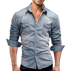 Suncolour Herren Kurzarm Jeanshemden Herren Standard Kurzarm-/Langarmhemden Westernhemden Slim Casual Hemden von Suncolour