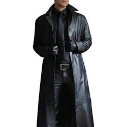 Suncolour Herren Schwarze Lederjacken Leder Langer Mantel Herren Classic Biker Faux Slim Fit Moto Long Coat von Suncolour