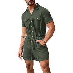 Suncolour Herren Short Jumpsuit Onesies Einteilige Kurzarm-Kordelzug Overalls mit Knöpfen von Suncolour