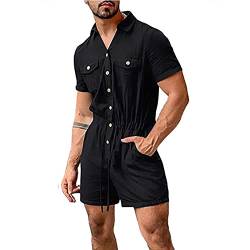 Suncolour Herren Short Jumpsuit Onesies Einteilige Kurzarm-Kordelzug Overalls mit Knöpfen von Suncolour